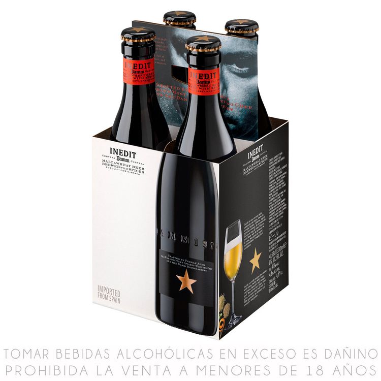 Pack x4 Cerveza Inedit Damm Botella 330ml - Wong inedit cerveza