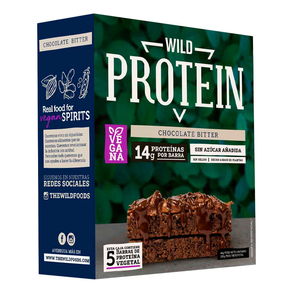 Barra de Proteína Vegetal Vegana Chocolate Bitter Wild Protein Caja 5 unid