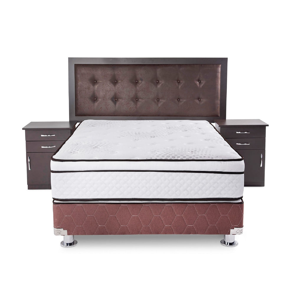 El Cisne Juego de Dormitorio 2 Plazas Savama: Box Tarima + Cabecera + 2 Veladores + 2 Almohadas