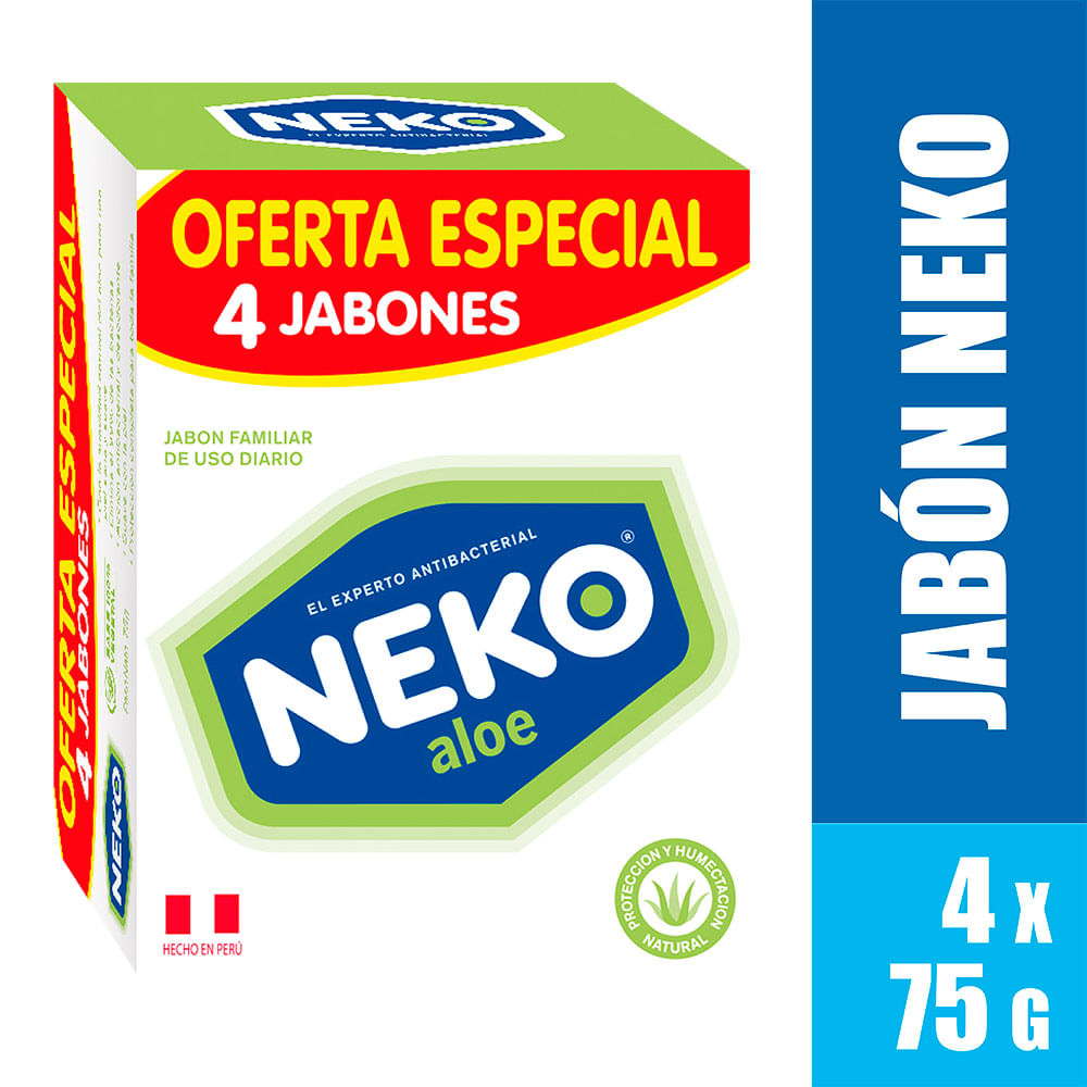 Jabón en Barra Antibacterial Neko Aloe Pack 4 Unid 75 g