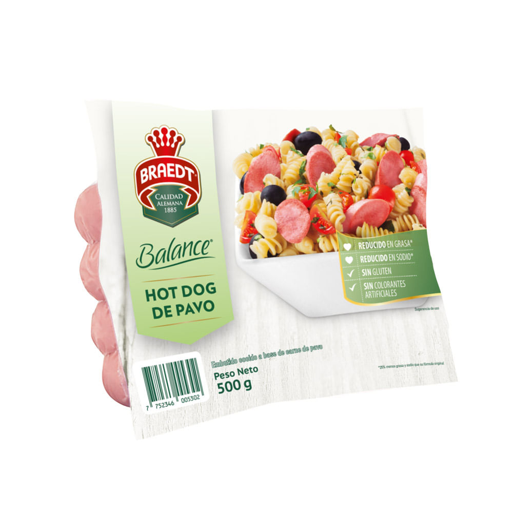 Hot Dog de Pavo Braedt Balance Paquete 500 g