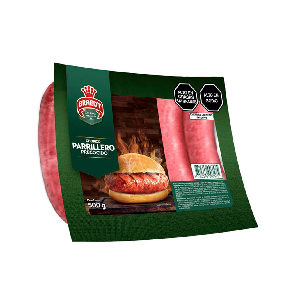 Chorizo Parrillero Precocido Braedt Paquete 6 unid