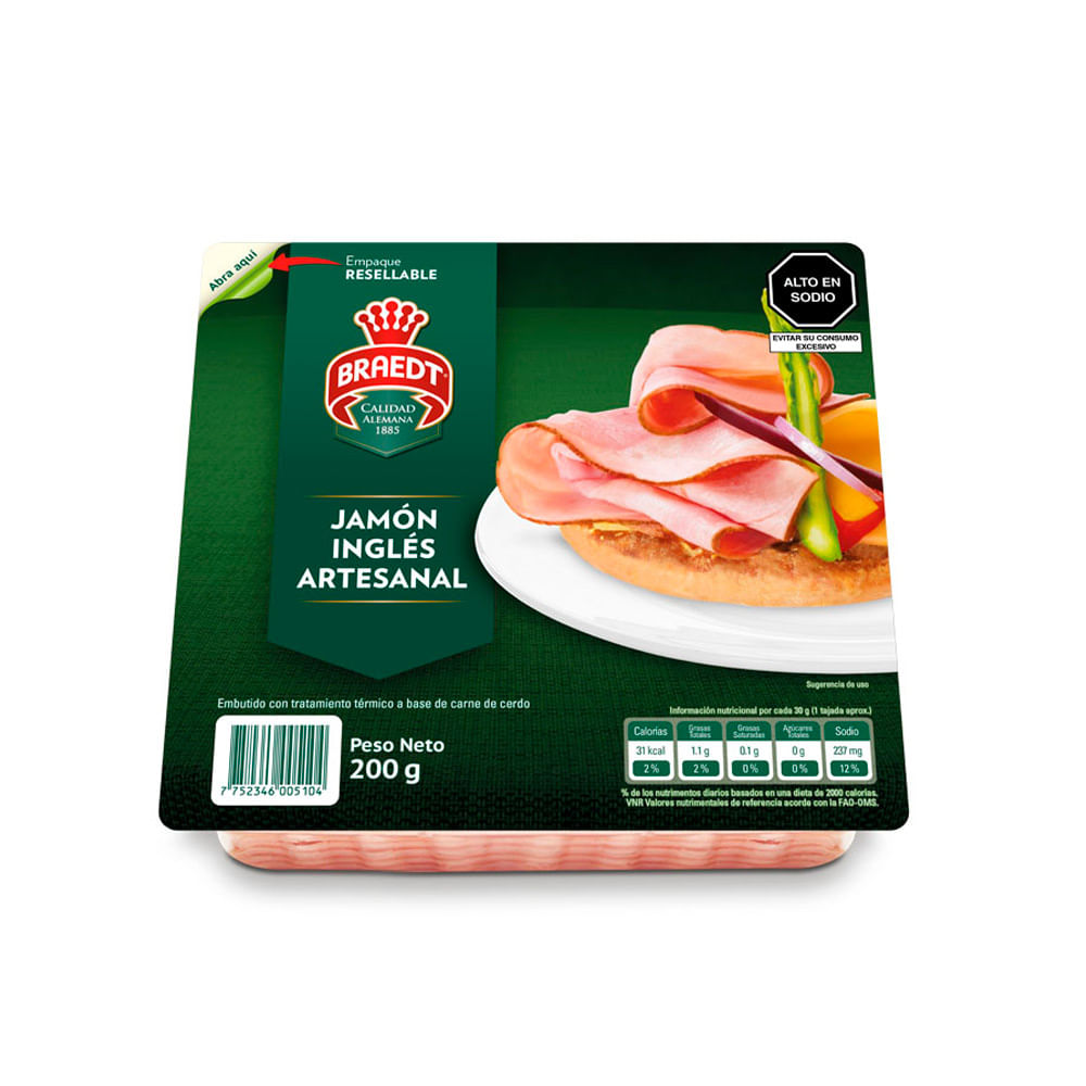Jamón Inglés Artesanal Braedt Paquete 200 g