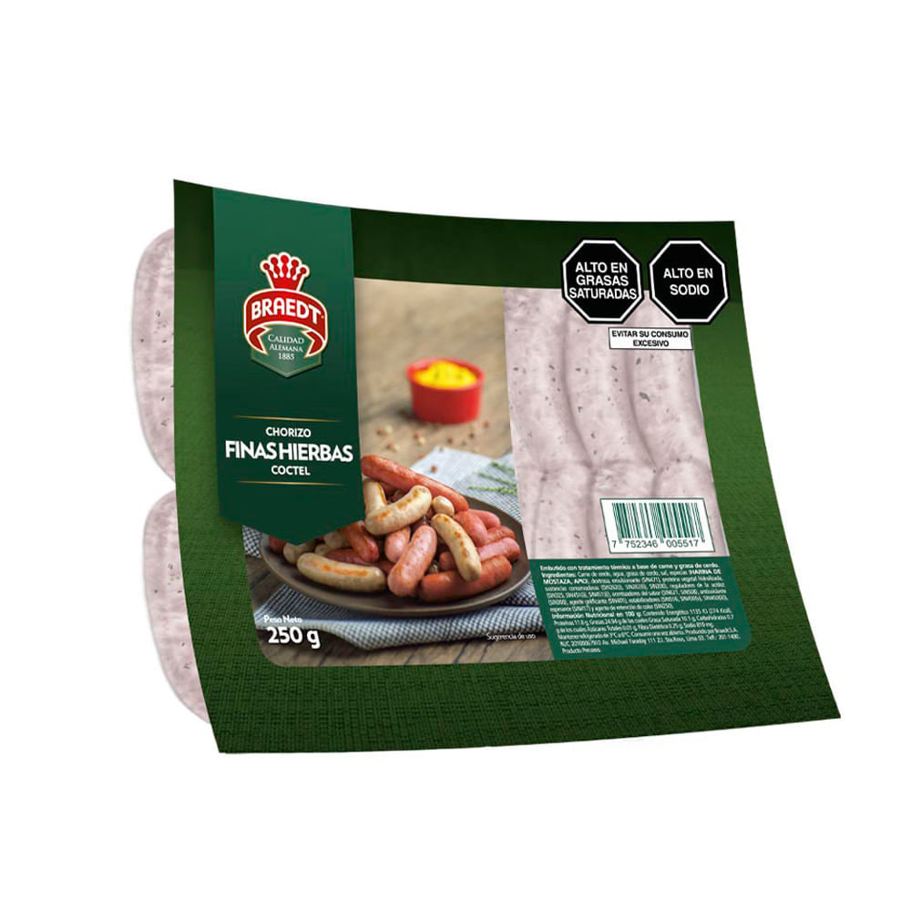 Chorizo Coctel Finas Hierbas Braedt Paquete 250 g