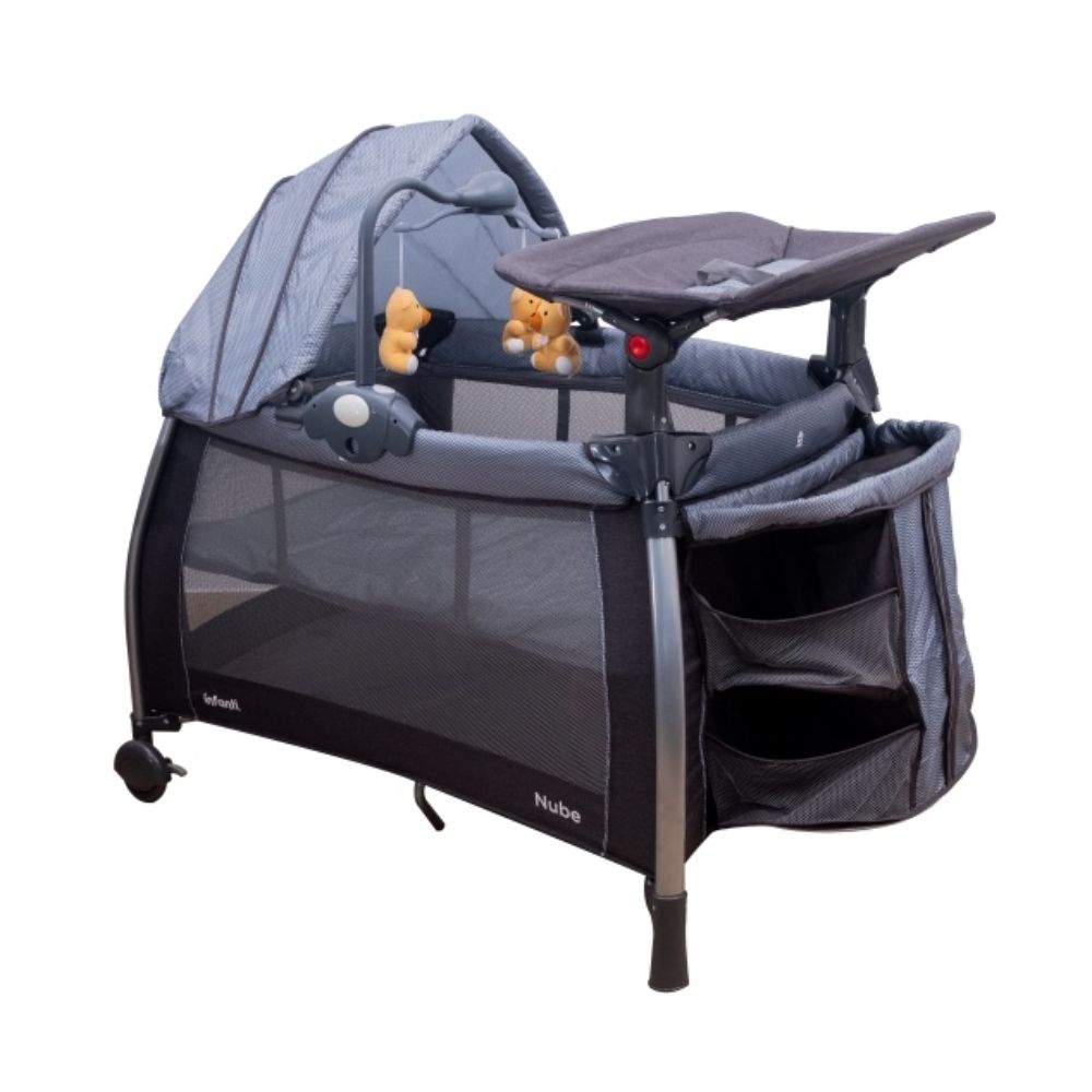 Cuna Corral Nube Zigzag Gris