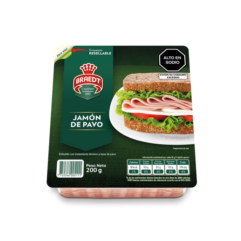 Jamón de Pavo Braedt Paquete 200 g