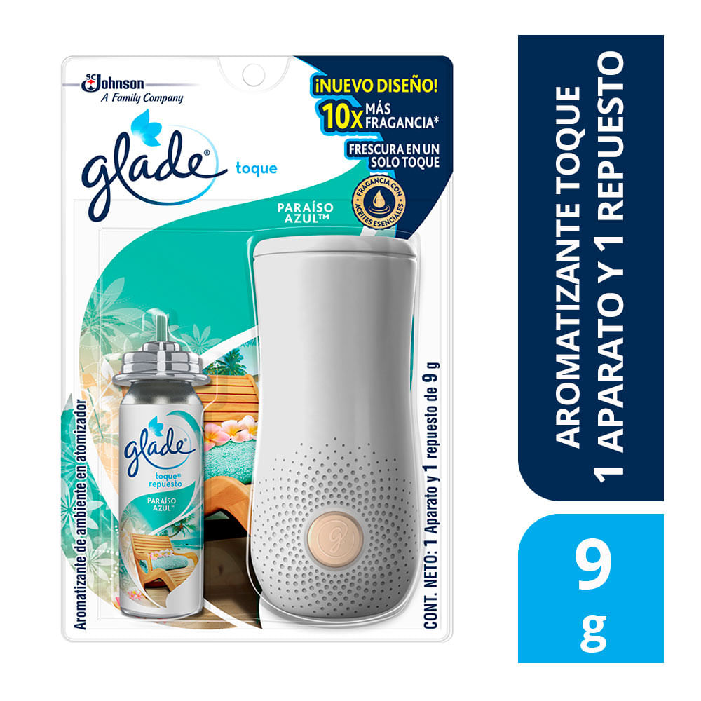 Ambientador Glade Toque Paraíso Azul Unidad + 1 repuesto 9g