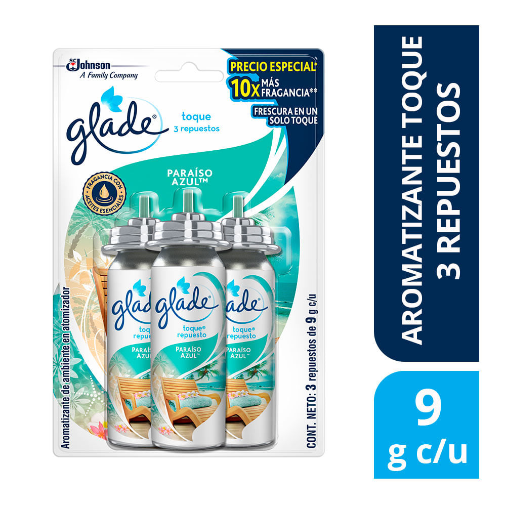 Ambientador Glade Toque Paraíso Azul 3 repuestos 27g