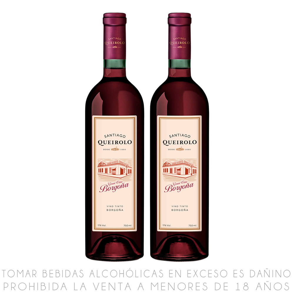 Vino Tinto Santiago Queirolo Borgoña Semi Seco Pack 2 Botellas 750 ml