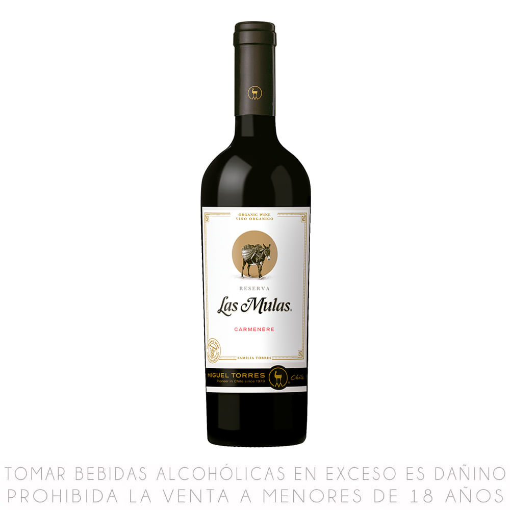 Vino Tinto Orgánico Carménère Las Mulas Botella 750ml
