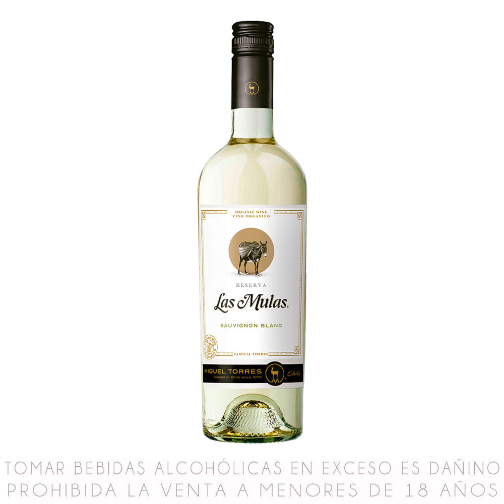 Vino Blanco Orgánico Sauvignon Blanc Las Mulas Botella 750ml