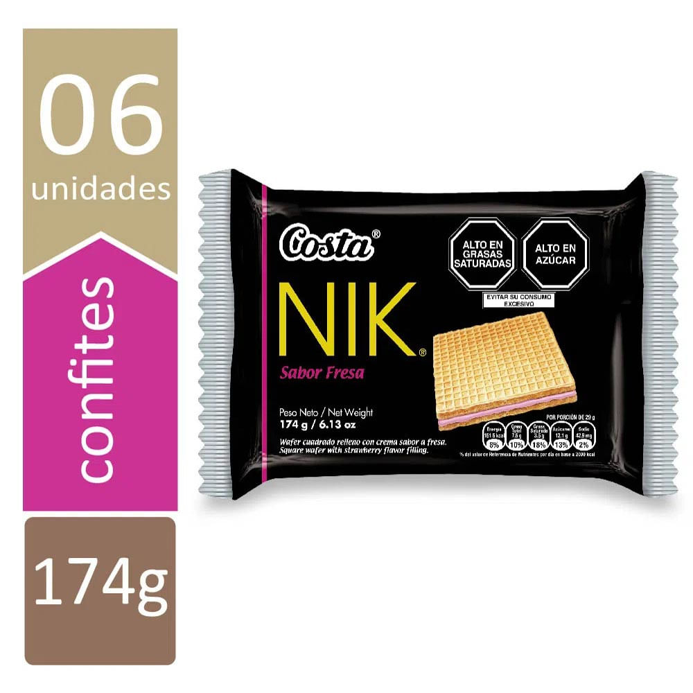 Wafers Nik Costa Fresa Pack 6un
