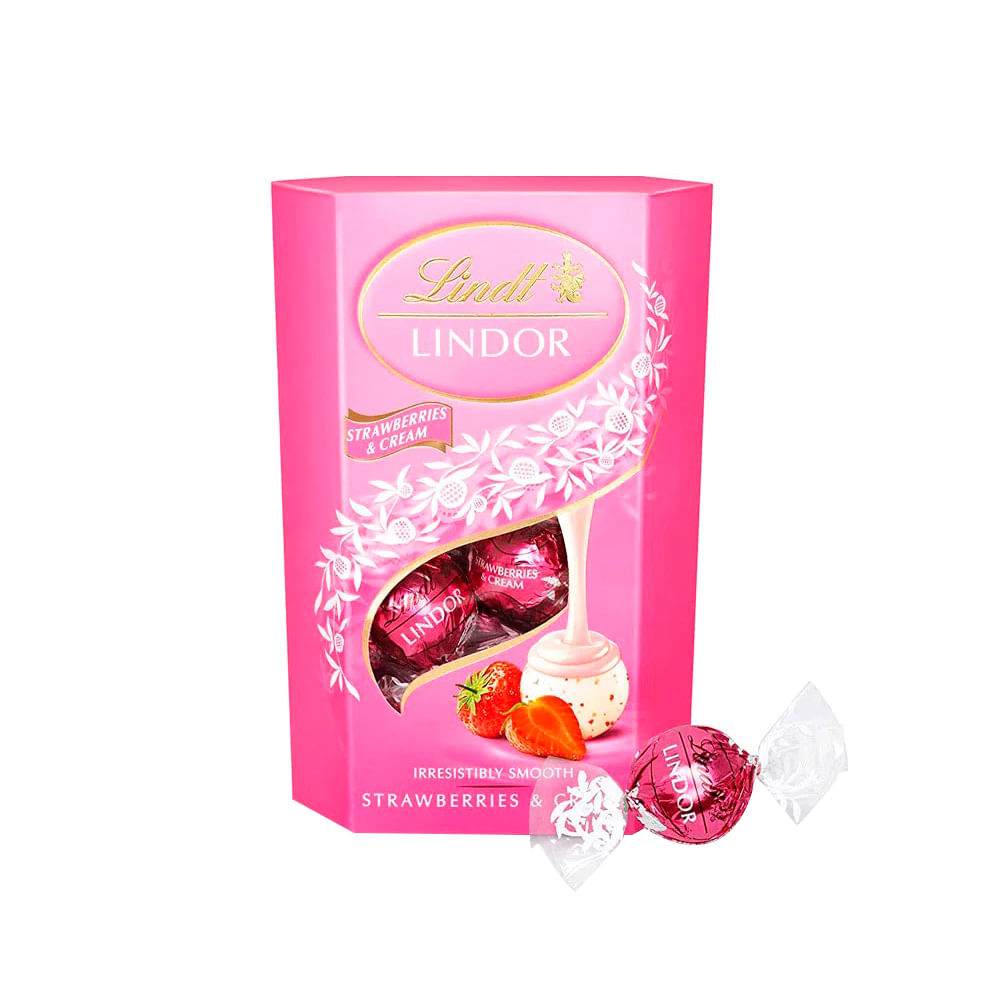 Bombones con Relleno de Fresas con Crema Lindt Lindor Caja 200 gr