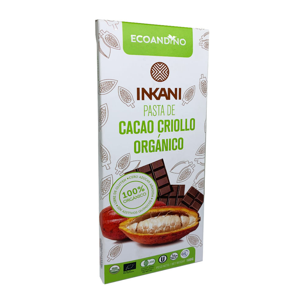 Pasta de Cacao Orgánico Ecoandino Inkani Tableta 100 g