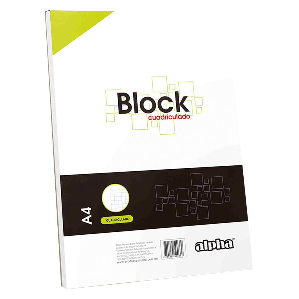Block Perforado A4 50 Hojas Cuadriculado