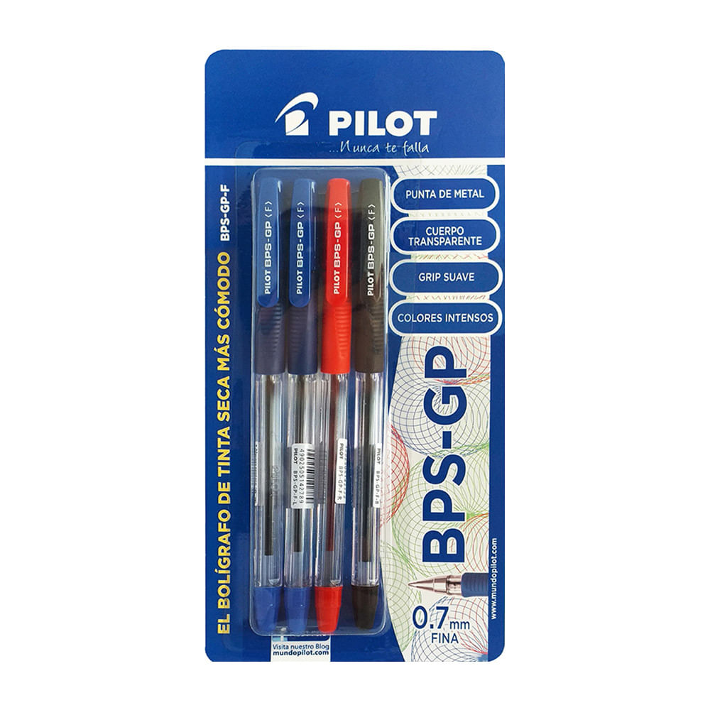 Lapiceros Pilot Ergonómico  Azul Negro y Rojo 4 un.