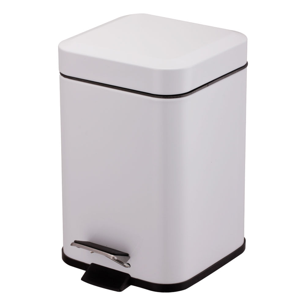 Basurero Metal Pedal 3 Lt Cuadrado Blanco Mate