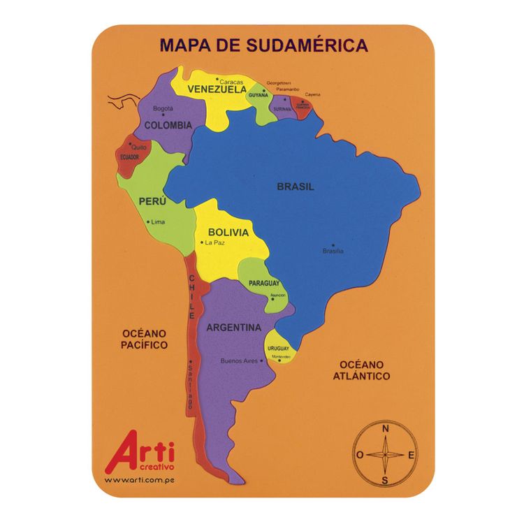 Juego Didáctico Mapa De Sudamérica Arti Creativo Wong 1496