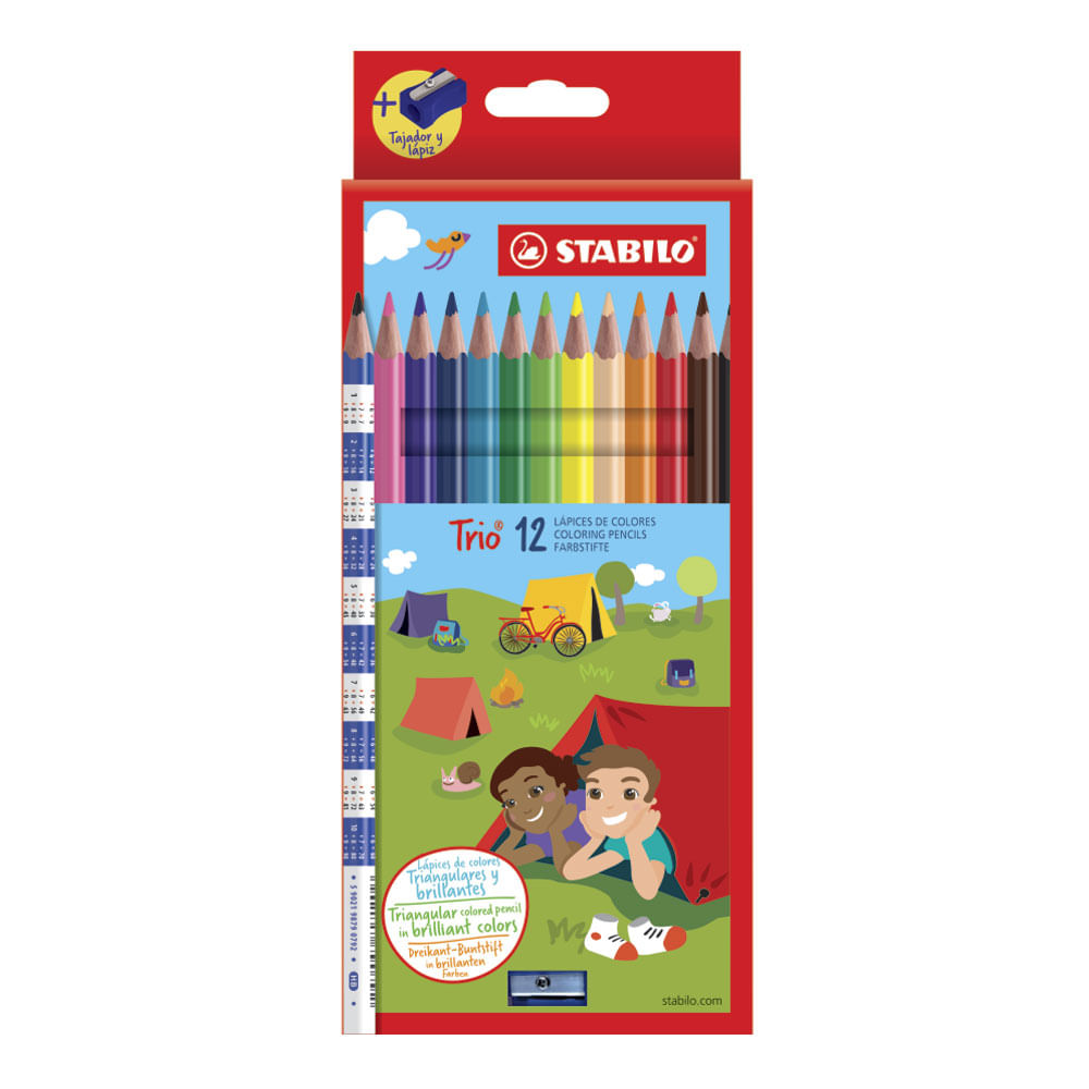 Colores Trio Delgados Stabilo Caja 12 Unid + Lápiz + Tajador