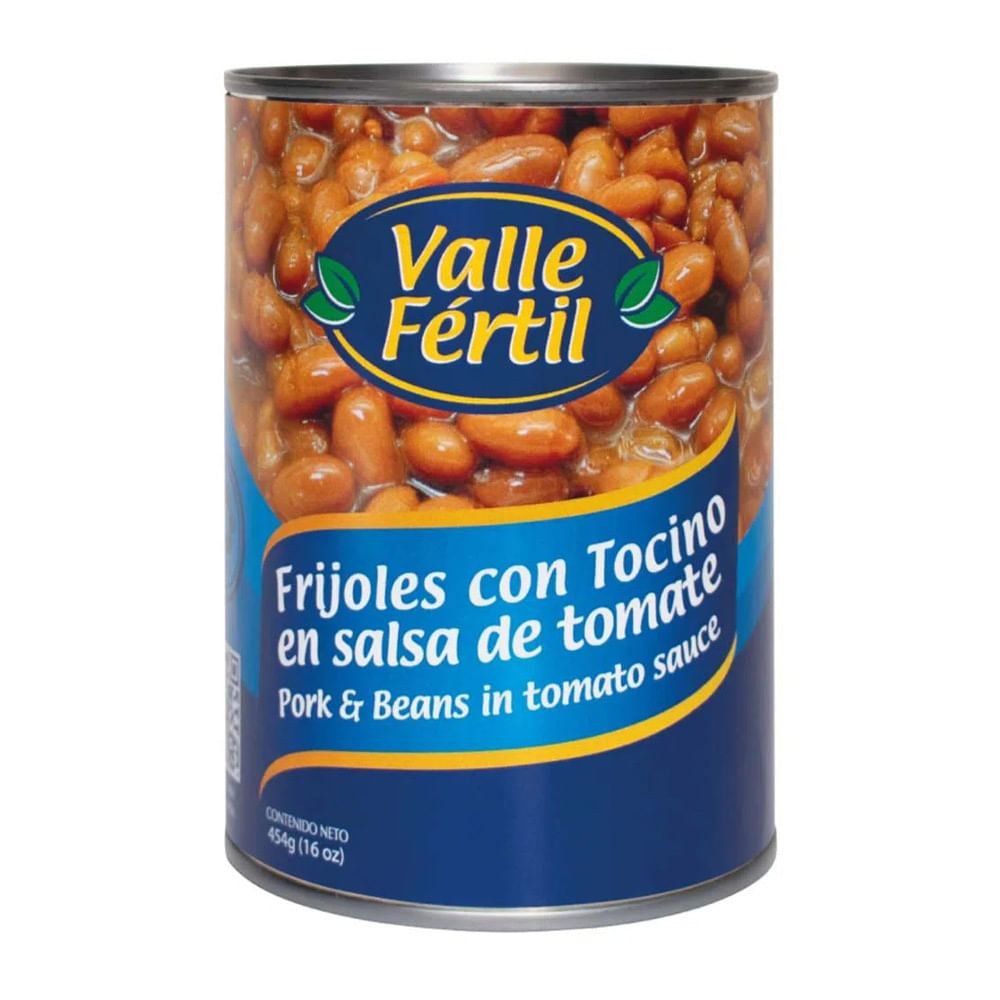 Frijoles con Tocino Valle Fértil Salsa de Tomate VF 454 g