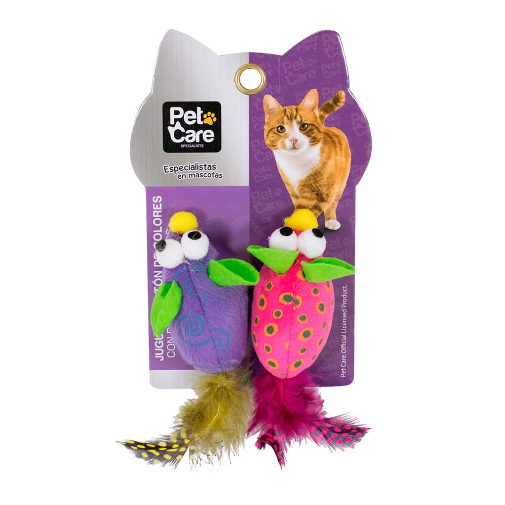 Juguete Pet Care Ratón de Colores con Plumas