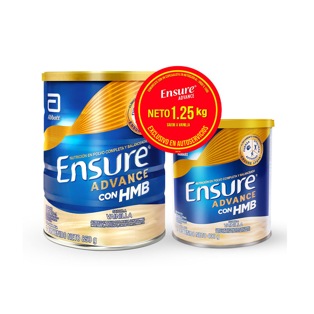 Pack x2 Suplemento Nutricional Vainilla Ensure Advance: 850g + 400g