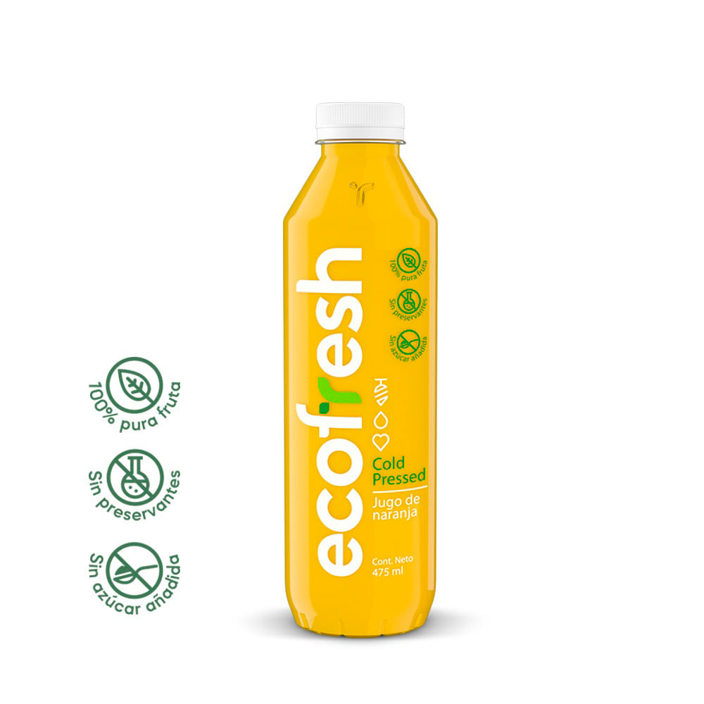 Jugo Cold Pressed de Naranja Ecofresh Botella 475ml