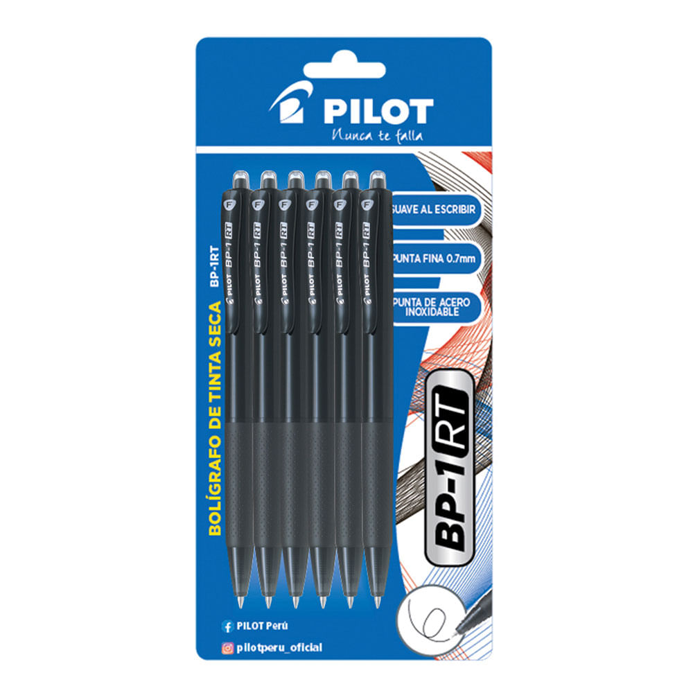 Lapicero Pilot Bp 1Rt Negro 6 un.