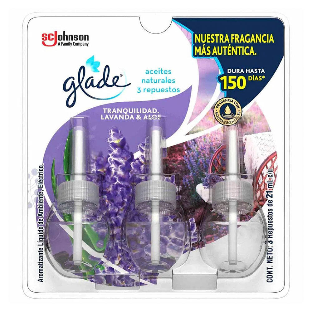 Ambientador Glade Aceites Naturales Lavanda & Aloe 3 repuestos 63ml