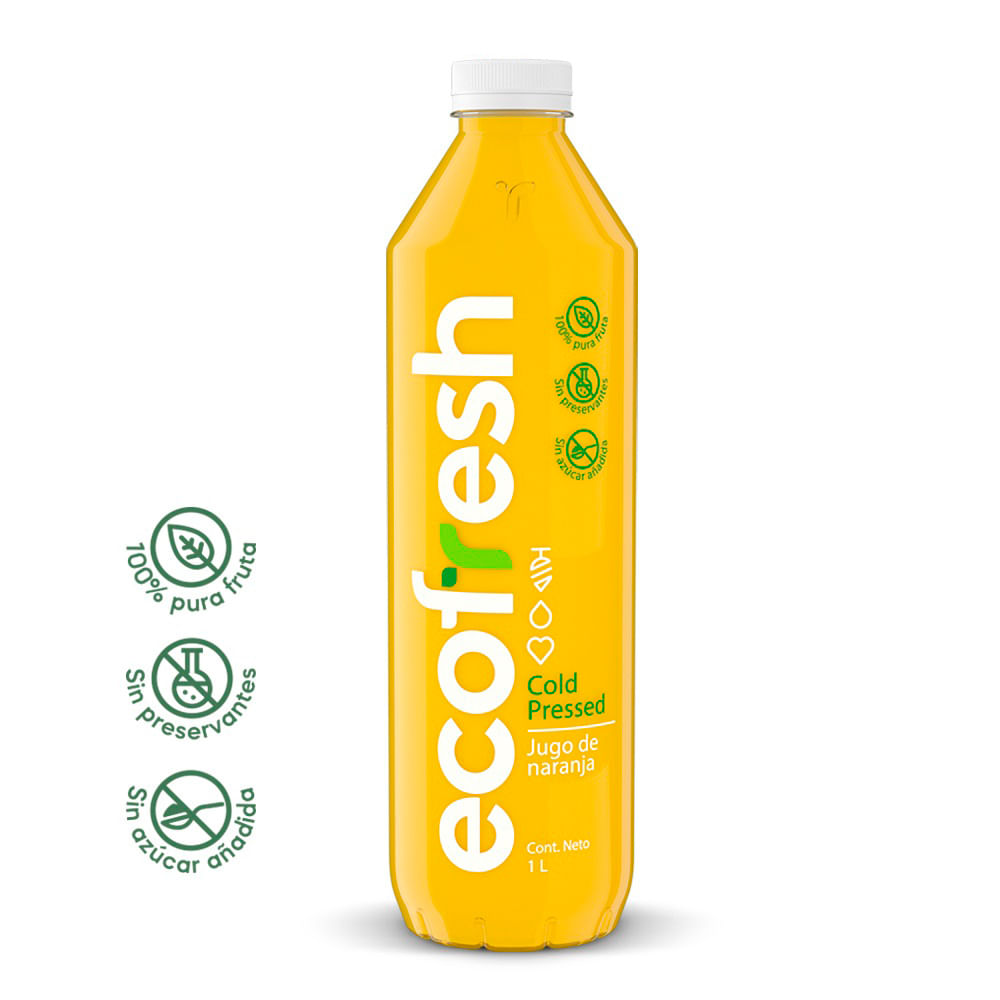 Jugo Cold Pressed de Naranja Ecofresh Botella 1L