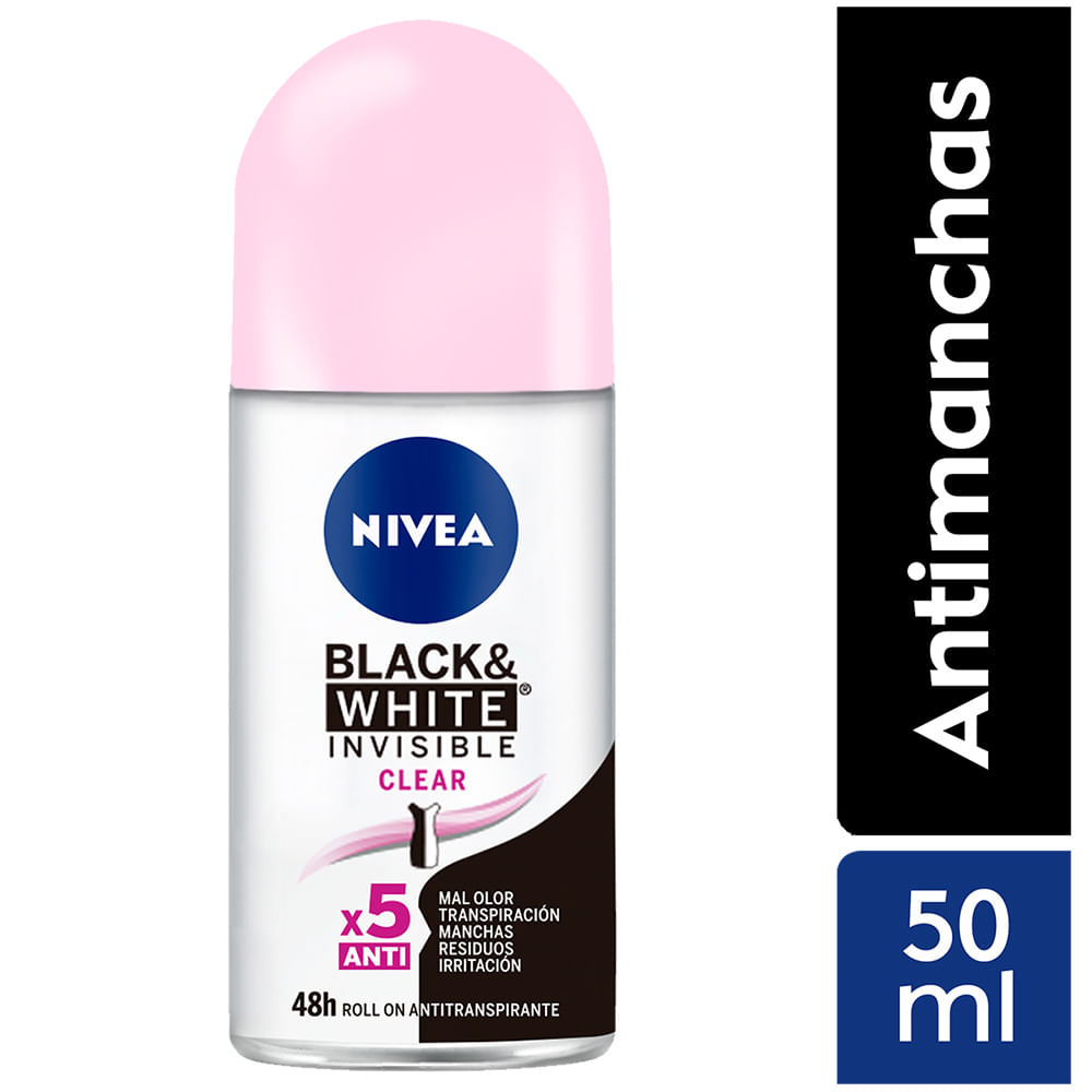 Antitranspirante Roll-On Nivea Black & White Invisible Clear 50ml