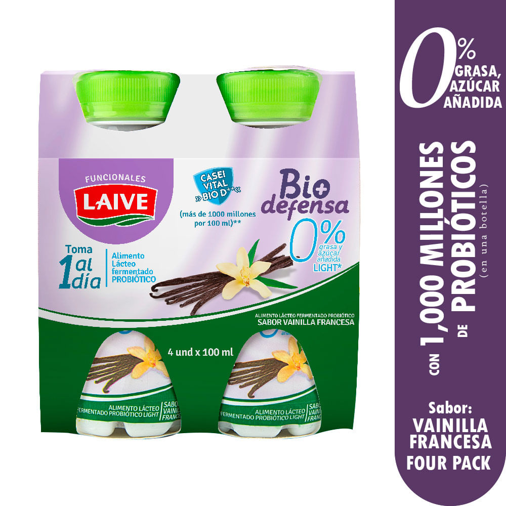 Pack x4 Alimento Fermentado Vainilla Laive Bio Defensa Light 100ml