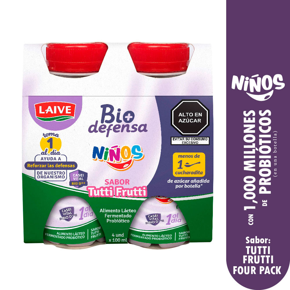 Pack x4 Alimento Fermentado Tutti Frutti Laive Bio Defensa Niños 100ml
