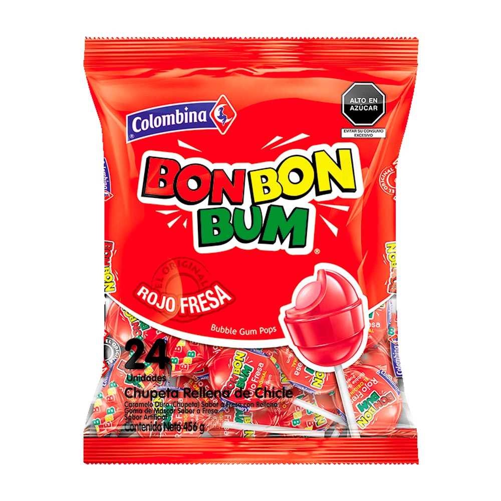 Chupetes Bon Bon Bum Fresa 24un