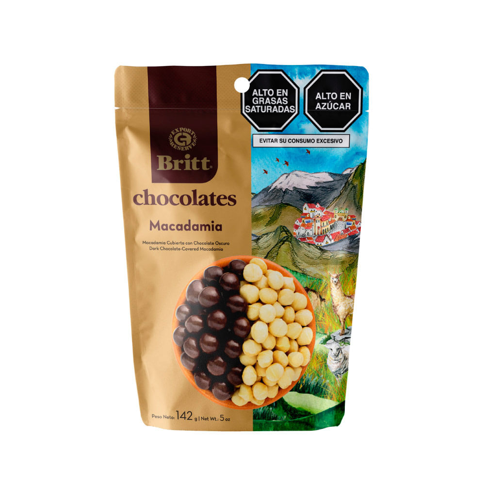 Chocolate Relleno con Semillas de Macadamia Britt 142g