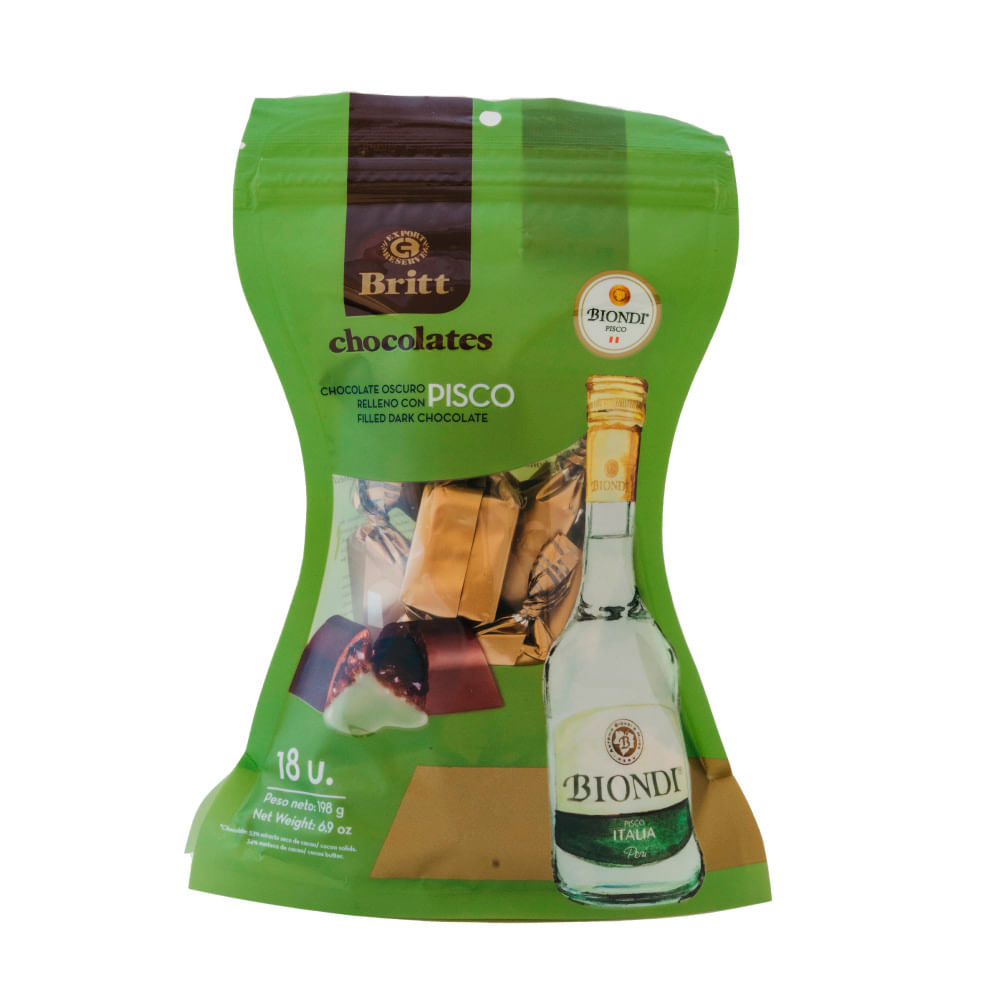 Chocolate Relleno con Pisco Britt 18un.