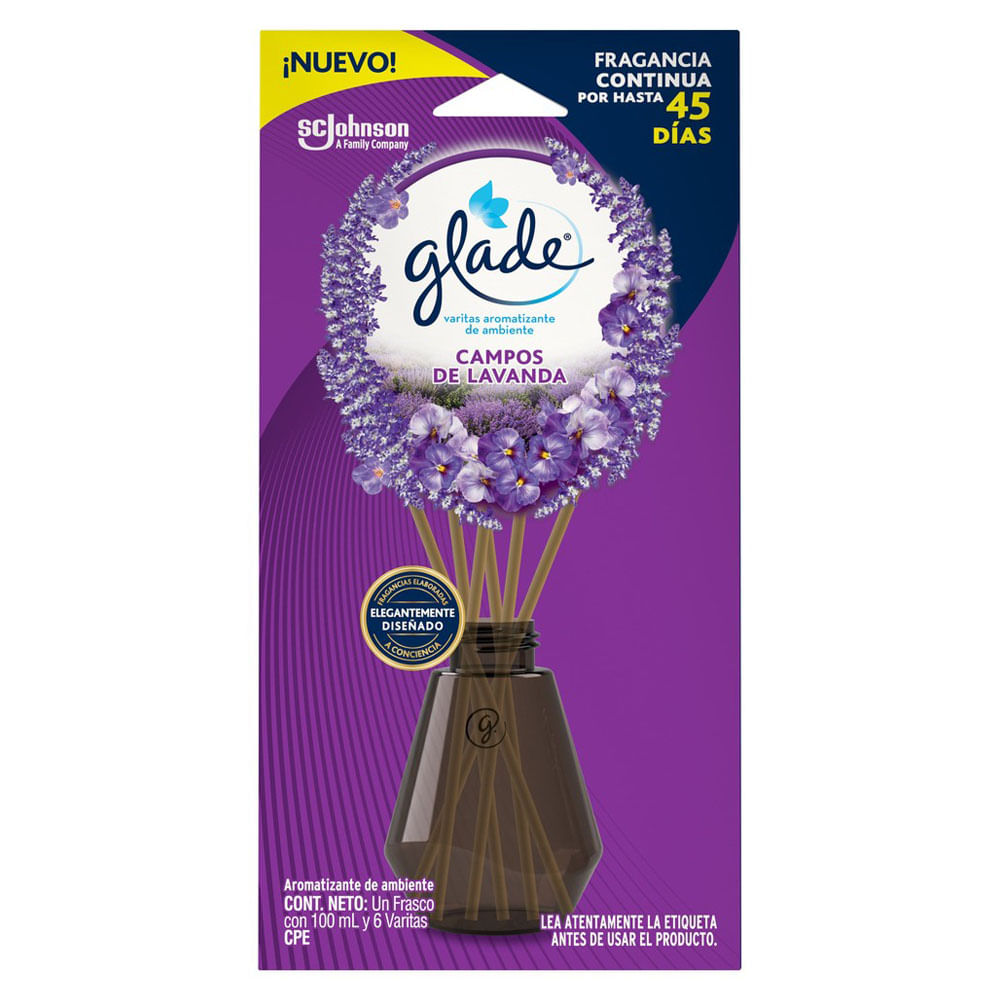 Varitas Ambientador Glade Campos de Lavanda Frasco con 100ml y 6 Varitas