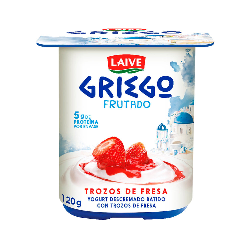 Yogurt Batido Descremado con Trozos de Fresa Laive Griego Frutado 120g