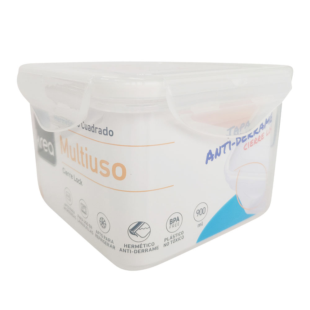 Contenedor Krea Hermético Lock Cuadrado 900ml