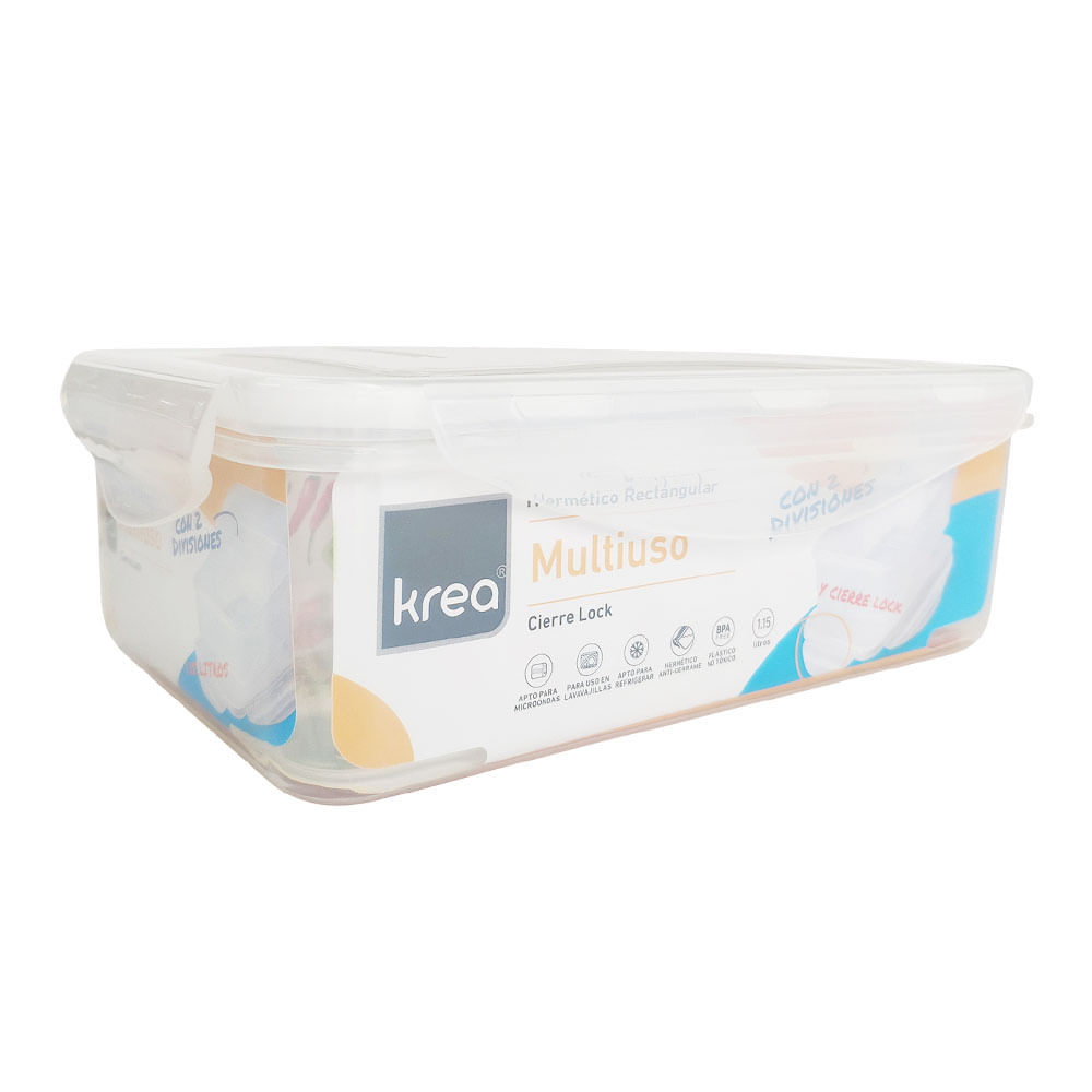 Contenedor Hermético Krea Lock Rectangular con 2 Divisiones 1.15L