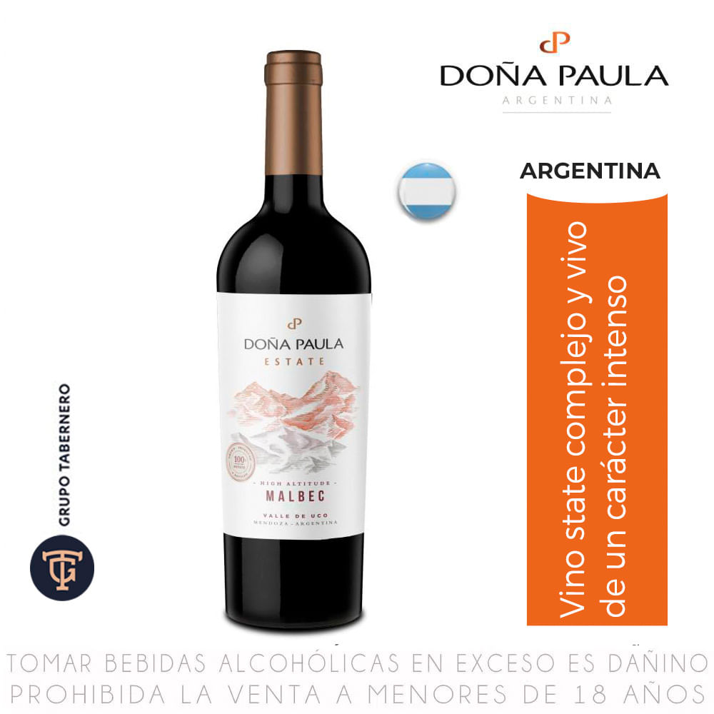 Vino Tinto Malbec Doña Paula Estate Botella 750ml