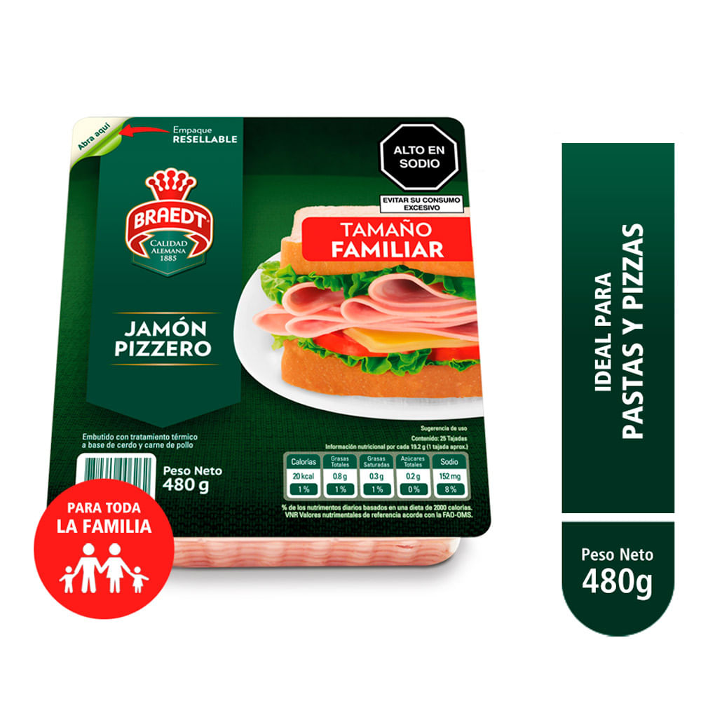 Jamón Pizzero Braedt 480g
