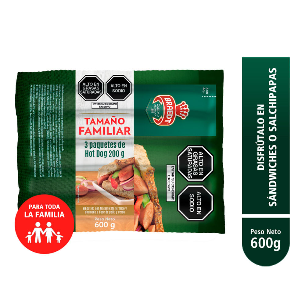 Pack x3 Hot Dog Braedt 200g