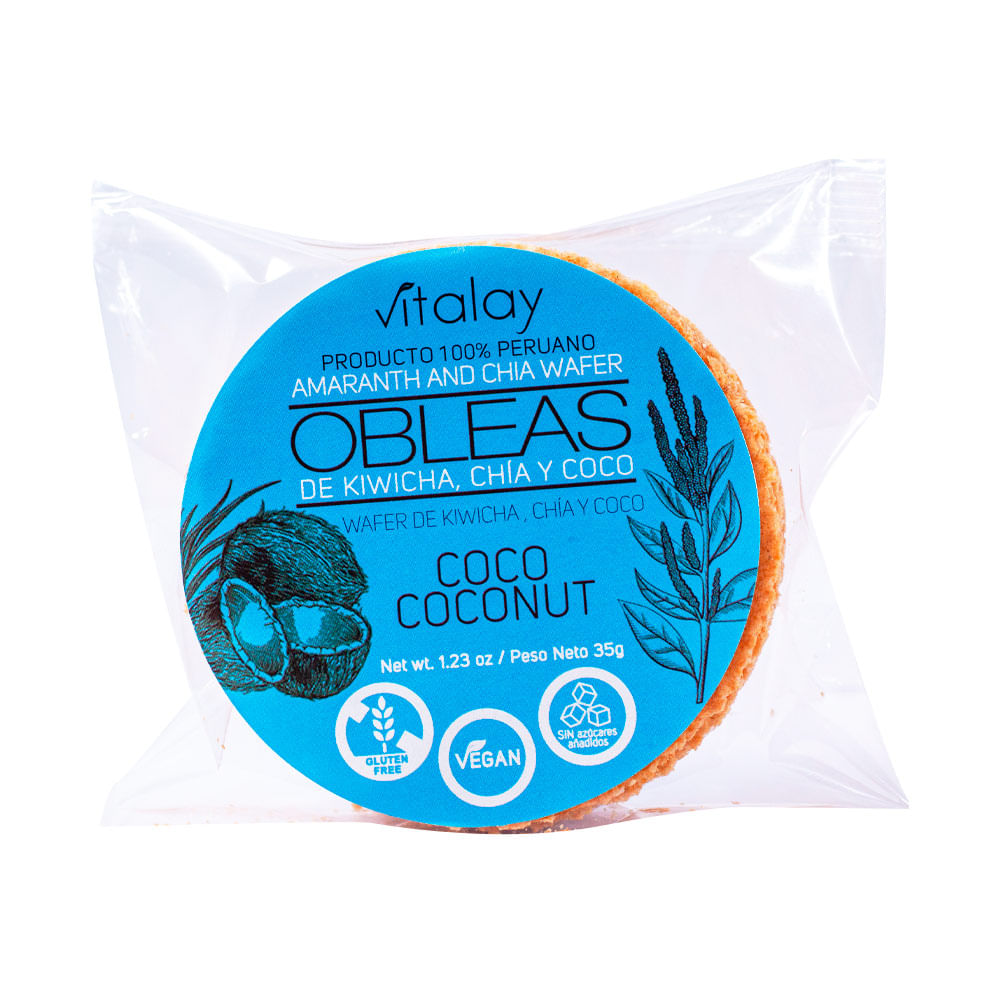 Wafer de Kiwicha, Chía y Coco Obleas Coco 35g