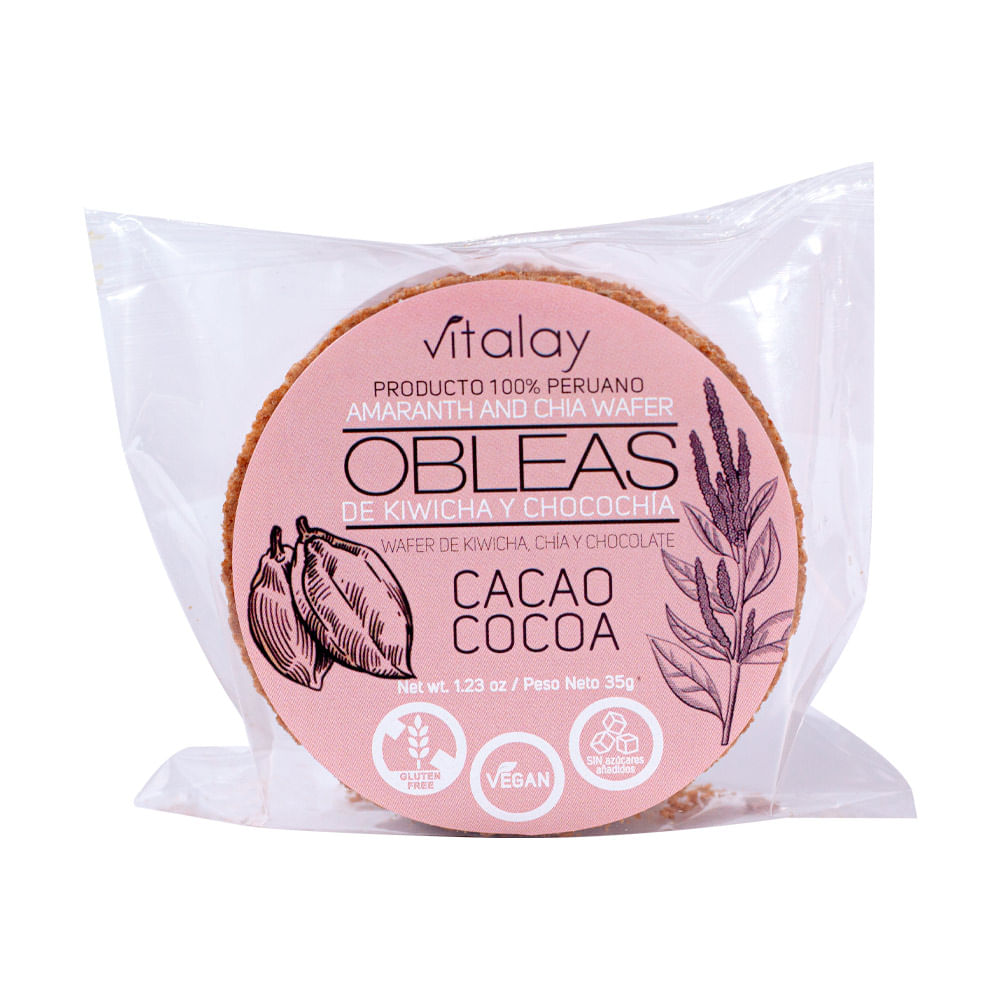 Wafer de Kiwicha, Chía y Chocolate Obleas Cacao 35g