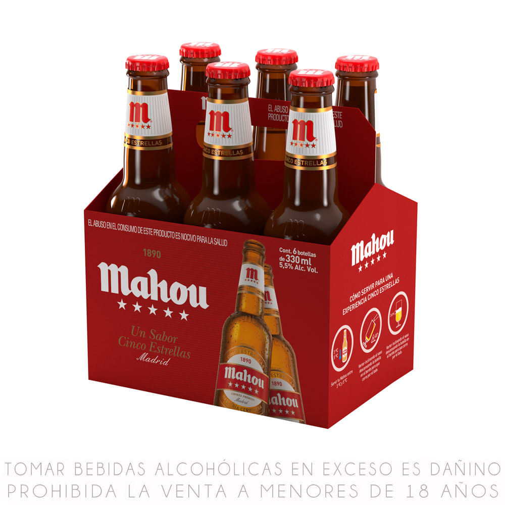 Sixpack Cerveza Mahou 5 Estrellas Botella 330ml
