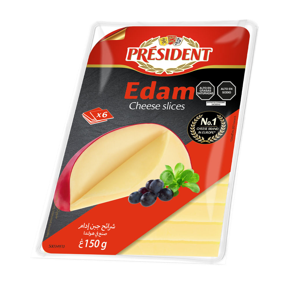 Queso Edam President en Tajadas 150g