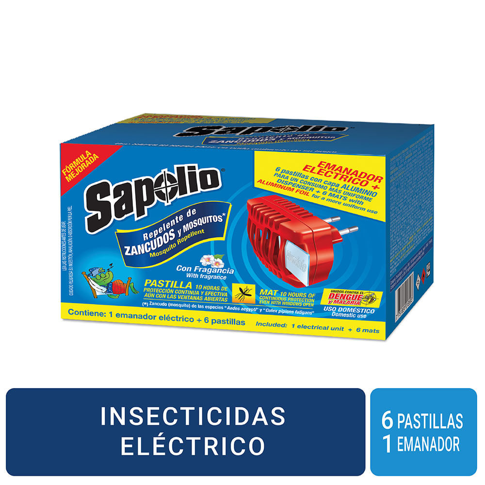 Repelente en Pastillas de Zancudos y Mosquitos Sapolio 6un + Emanador