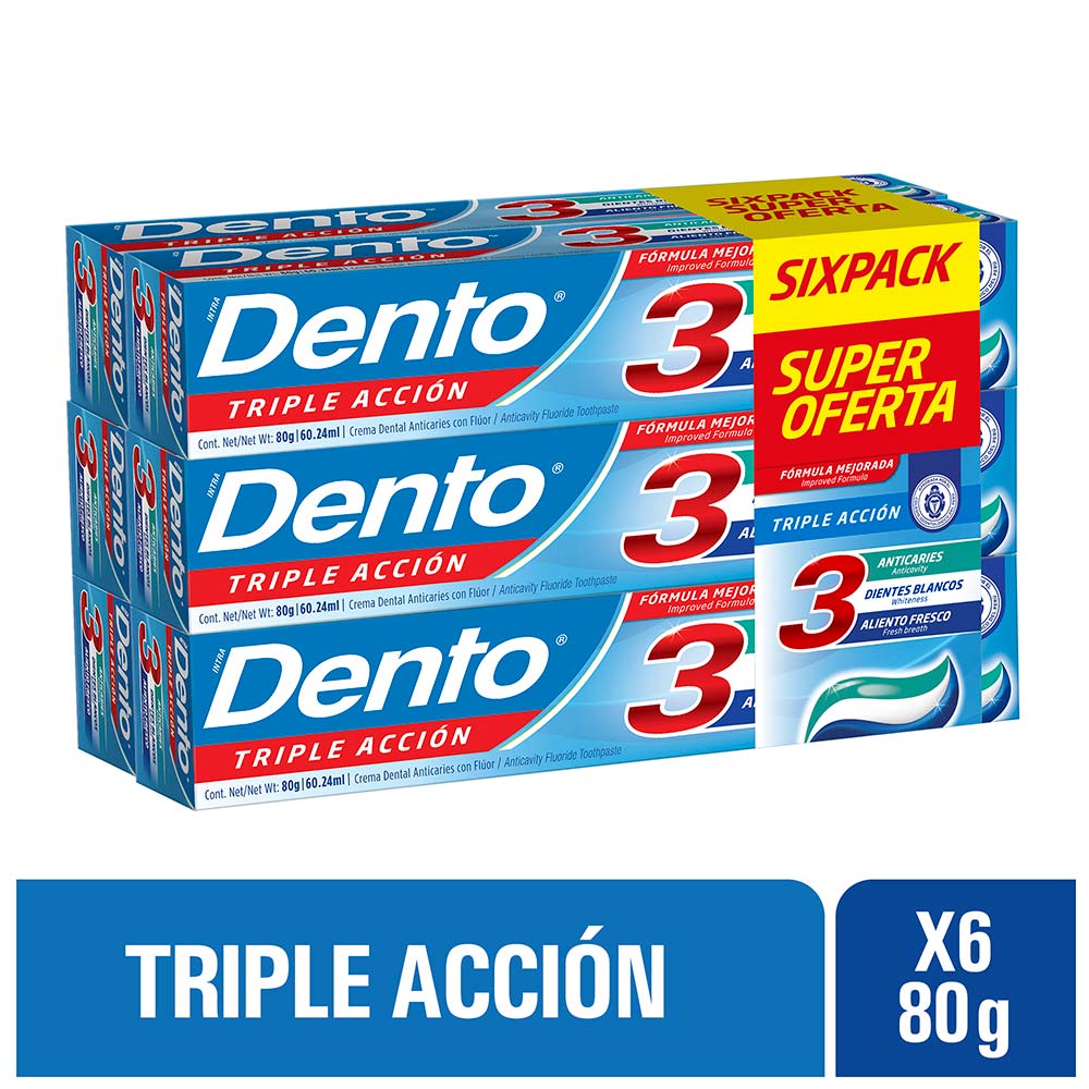 Pasta Dental DENTO Triple Acción Sixpack Tubo 80g