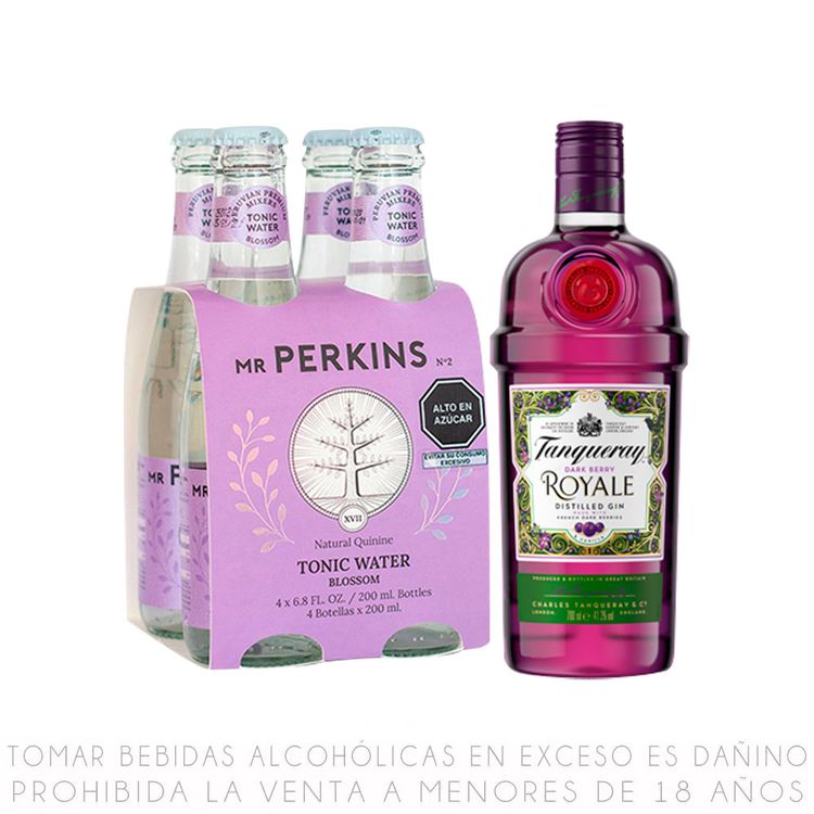 Gin Tanqueray Royale Botella 700ml + Fourpack Agua Tónica Mr Perkins
